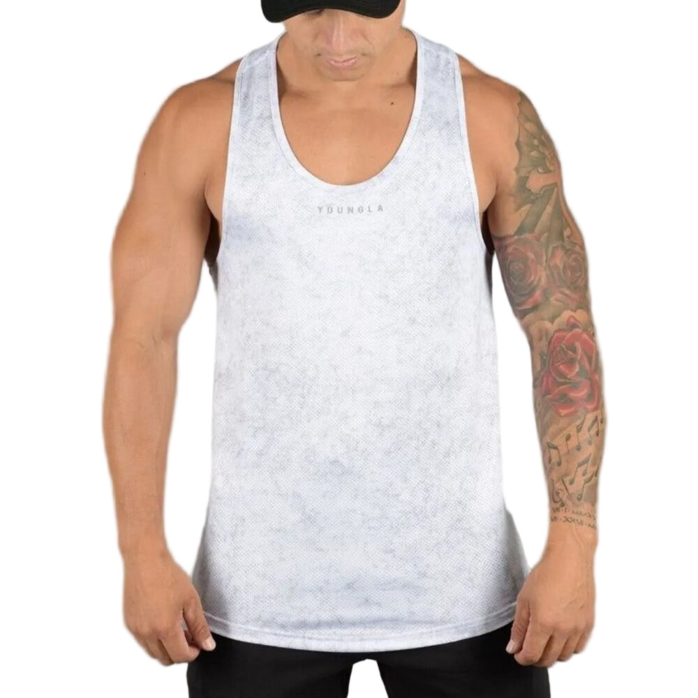 NWT YOUNGLA Men's Small Marble  Performance Line Tank Top 305 Gray/Wht Size M